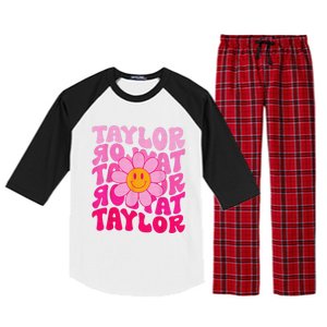 80S Pink Funny Smile Pink Flower Emoji TâYlor Repeat Raglan Sleeve Pajama Set