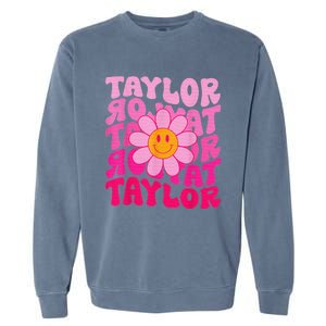 80S Pink Funny Smile Pink Flower Emoji TâYlor Repeat Garment-Dyed Sweatshirt