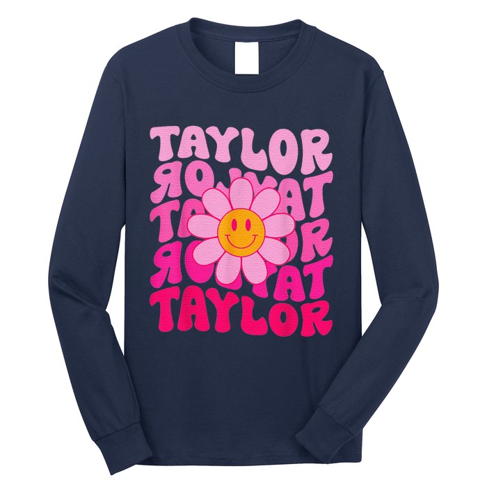 80S Pink Funny Smile Pink Flower Emoji TâYlor Repeat Long Sleeve Shirt