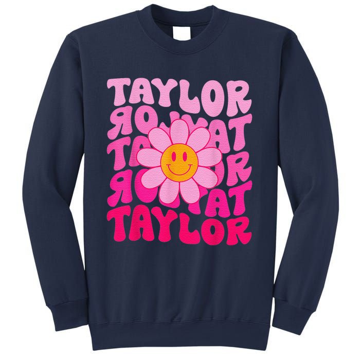 80S Pink Funny Smile Pink Flower Emoji TâYlor Repeat Sweatshirt