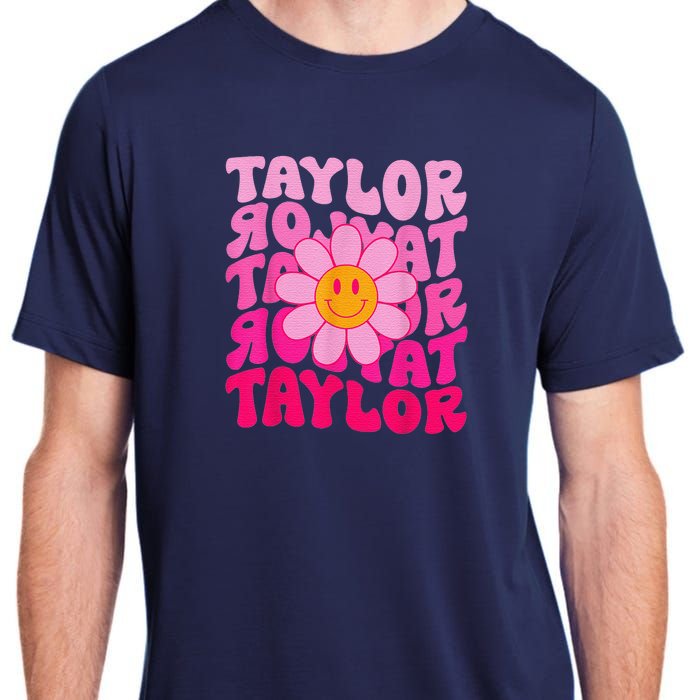 80S Pink Funny Smile Pink Flower Emoji TâYlor Repeat Adult ChromaSoft Performance T-Shirt