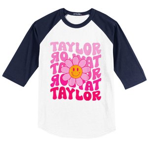 80S Pink Funny Smile Pink Flower Emoji TâYlor Repeat Baseball Sleeve Shirt