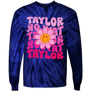 80S Pink Funny Smile Pink Flower Emoji TâYlor Repeat Tie-Dye Long Sleeve Shirt