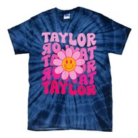 80S Pink Funny Smile Pink Flower Emoji TâYlor Repeat Tie-Dye T-Shirt