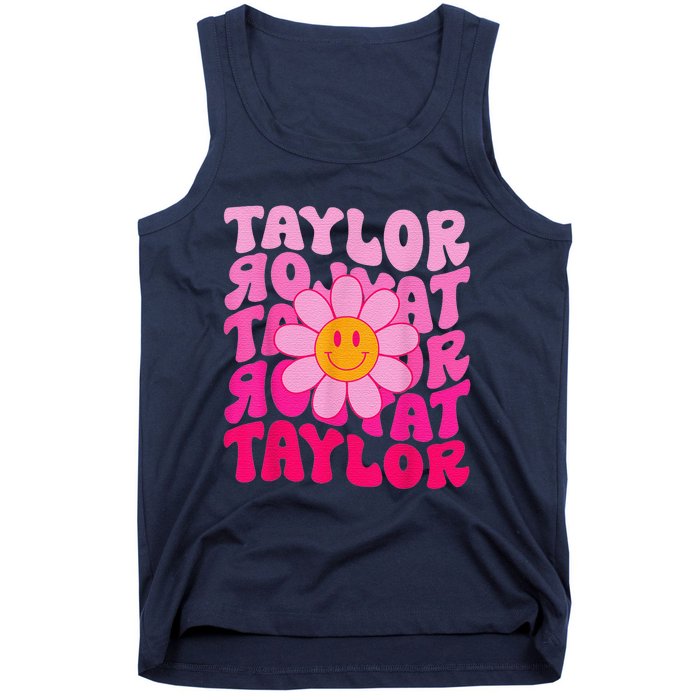 80S Pink Funny Smile Pink Flower Emoji TâYlor Repeat Tank Top