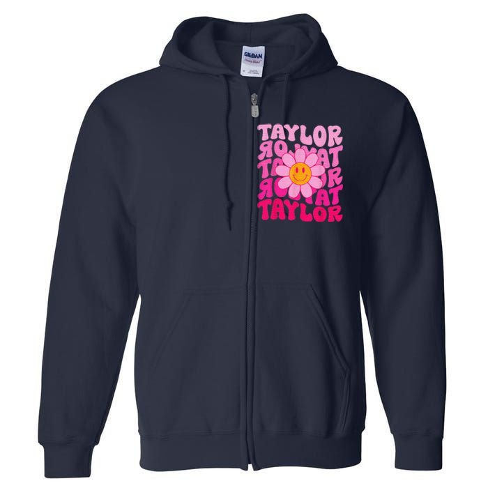 80S Pink Funny Smile Pink Flower Emoji TâYlor Repeat Full Zip Hoodie