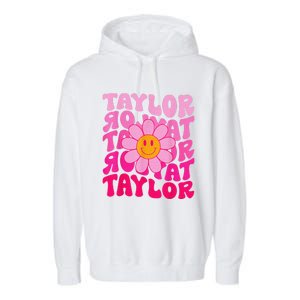 80S Pink Funny Smile Pink Flower Emoji TâYlor Repeat Garment-Dyed Fleece Hoodie