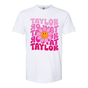 80S Pink Funny Smile Pink Flower Emoji TâYlor Repeat Softstyle CVC T-Shirt