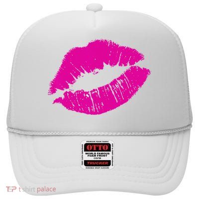 80s Pink Lips Bright Pop Culture 1980s Lovers Gift High Crown Mesh Back Trucker Hat