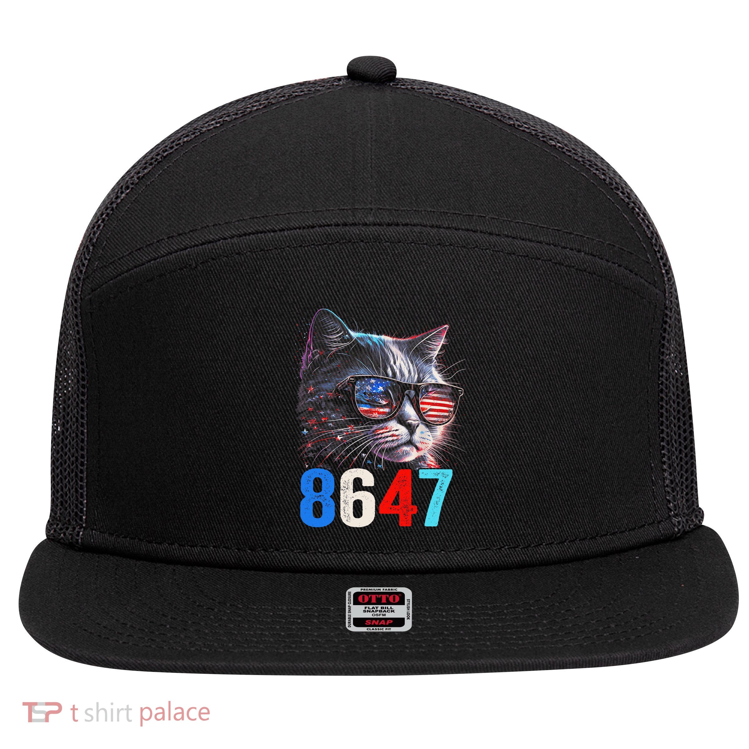 8647 Retro 86 47 Cat Lovers Happy July Fourth Us 7 Panel Mesh Trucker Snapback Hat