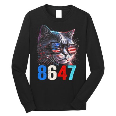 8647 Retro 86 47 Cat Lovers Happy July Fourth Us Long Sleeve Shirt