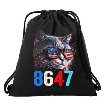 8647 Retro 86 47 Cat Lovers Happy July Fourth Us Drawstring Bag