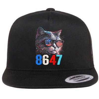 8647 Retro 86 47 Cat Lovers Happy July Fourth Us Flatbill Hat