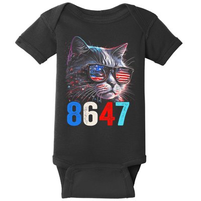 8647 Retro 86 47 Cat Lovers Happy July Fourth Us Baby Bodysuit