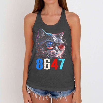 8647 Retro 86 47 Cat Lovers Happy July Fourth Us Women's Knotted Racerback Tank