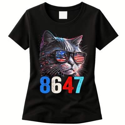 8647 Retro 86 47 Cat Lovers Happy July Fourth Us Womens T-Shirt