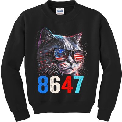 8647 Retro 86 47 Cat Lovers Happy July Fourth Us Kids Sweatshirt