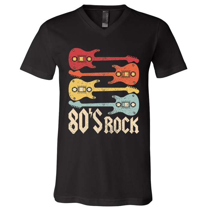 80s Rock Band Guitar Cassette Tape 1980s Vintage 80s Costume V-Neck T-Shirt