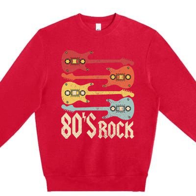 80s Rock Band Guitar Cassette Tape 1980s Vintage 80s Costume Premium Crewneck Sweatshirt