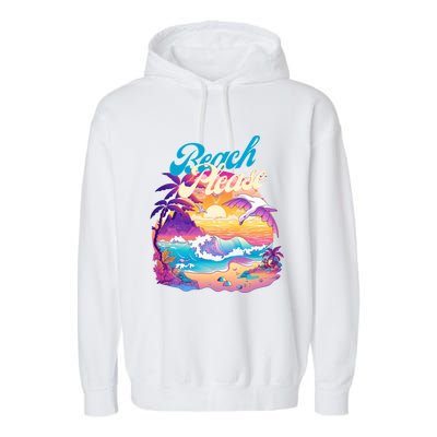 80S Retro Beach Please Vaporwave Scene Summer Vacay Florida Gift Garment-Dyed Fleece Hoodie