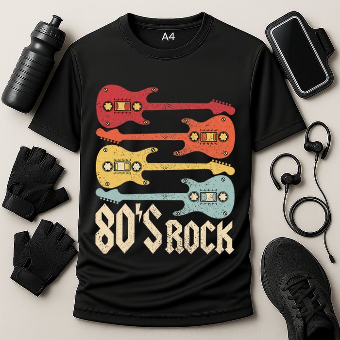 80s Rock Band Guitar Cassette Tape 1980s 80s Cooling Performance Crew T-Shirt