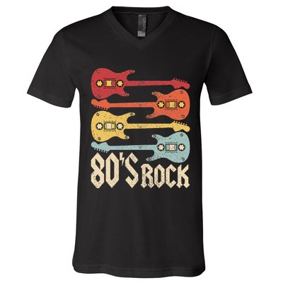 80s Rock Band Guitar Cassette Tape 1980s 80s V-Neck T-Shirt