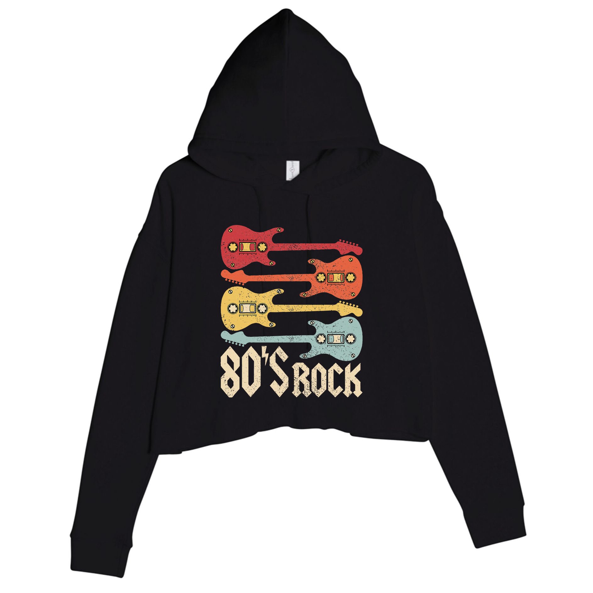 80s Rock Band Guitar Cassette Tape 1980s 80s Crop Fleece Hoodie