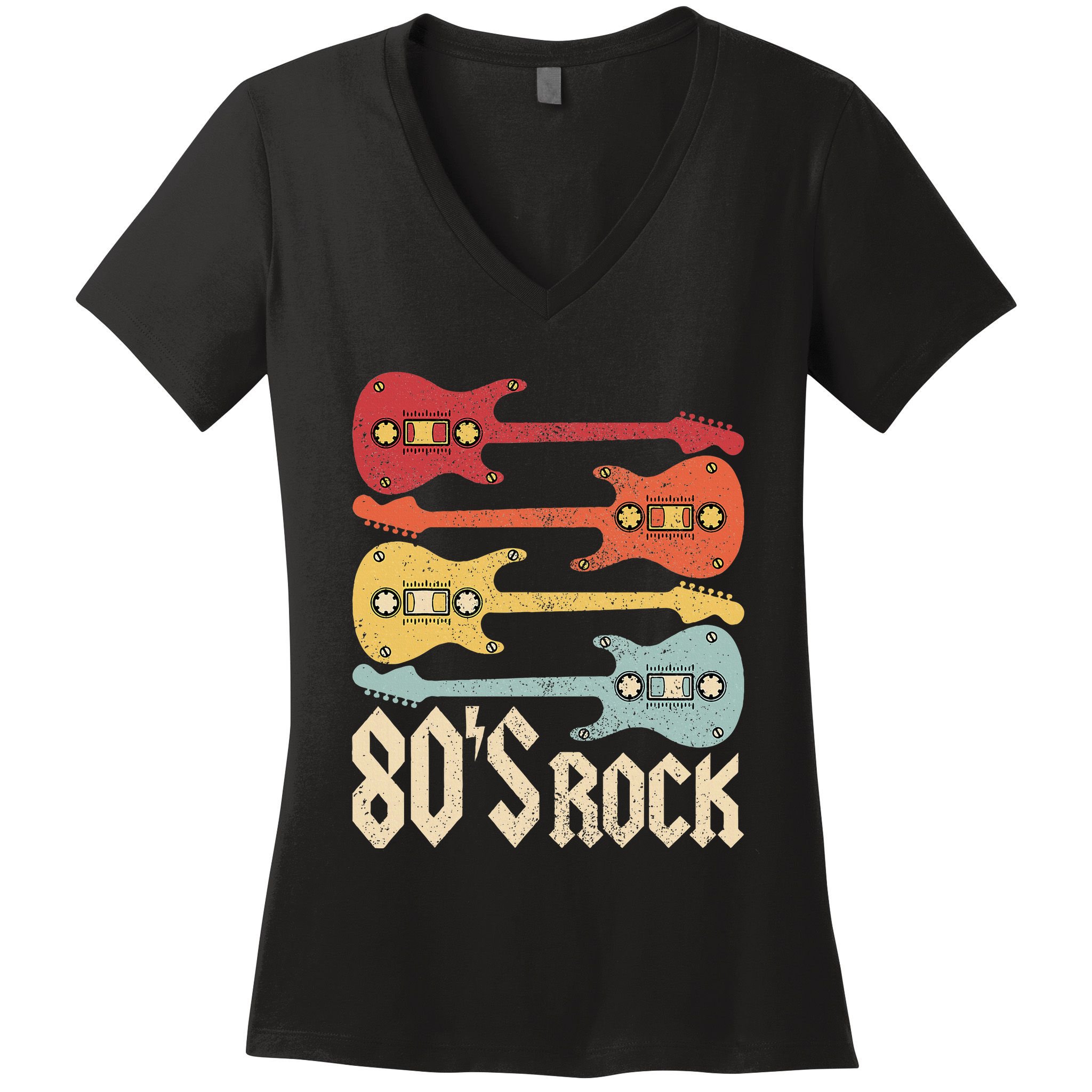 80s Rock Band Guitar Cassette Tape 1980s 80s Women's V-Neck T-Shirt