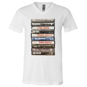 80S Rock Cassette V-Neck T-Shirt