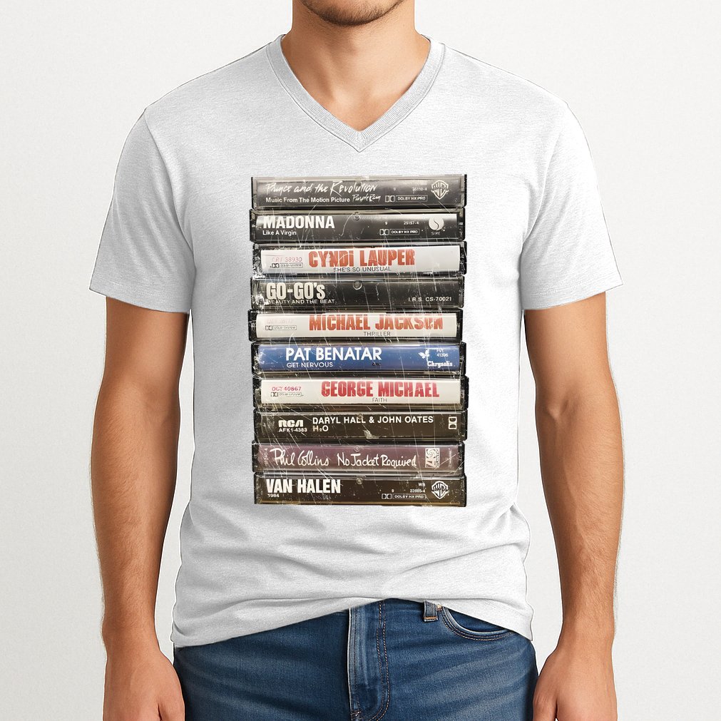 80S Rock Cassette V-Neck T-Shirt