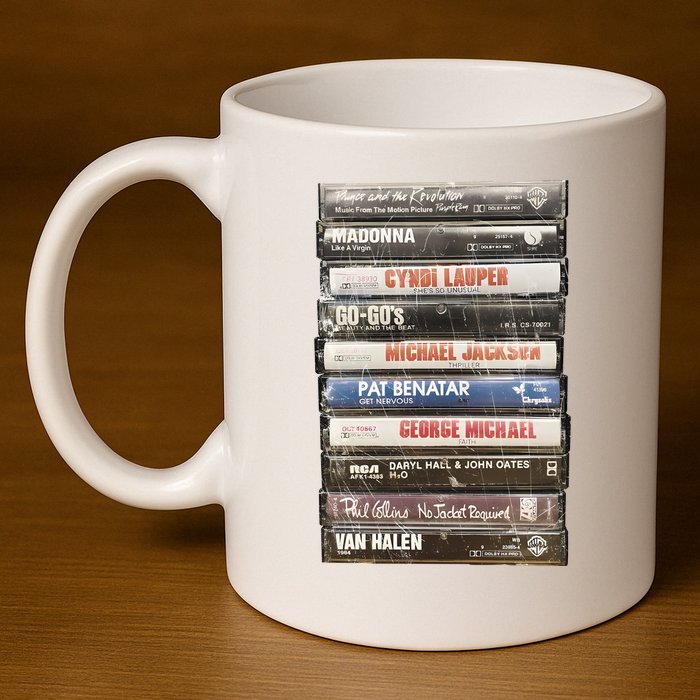 80S Rock Cassette 11oz C Handle Ceramic Mug