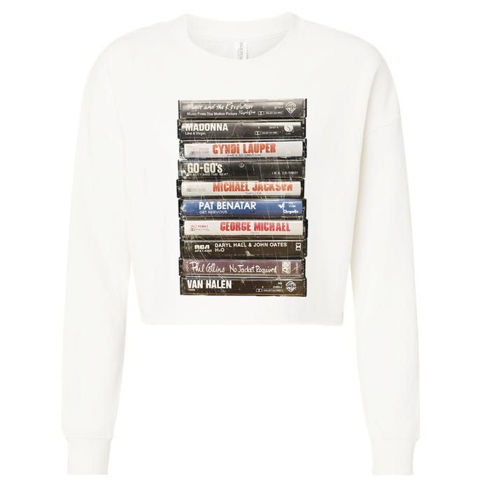 80S Rock Cassette Cropped Pullover Crew