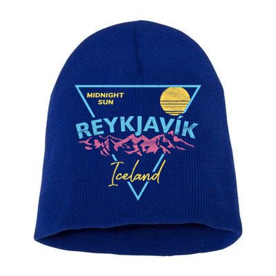 80's Reykjavik Iceland Gift Cute Gift Midnight Sun Short Acrylic Beanie