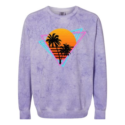 80s Retro Palm Tree Sunset Nostalgic Vintage Sunset Colorblast Crewneck Sweatshirt