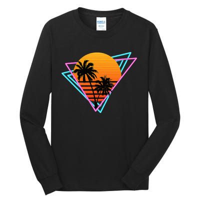 80s Retro Palm Tree Sunset Nostalgic Vintage Sunset Tall Long Sleeve T-Shirt