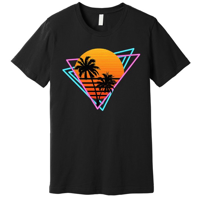 80s Retro Palm Tree Sunset Nostalgic Vintage Sunset Premium T-Shirt