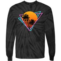 80s Retro Palm Tree Sunset Nostalgic Vintage Sunset Tie-Dye Long Sleeve Shirt