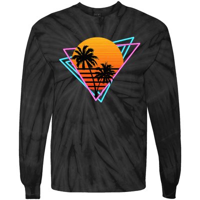 80s Retro Palm Tree Sunset Nostalgic Vintage Sunset Tie-Dye Long Sleeve Shirt