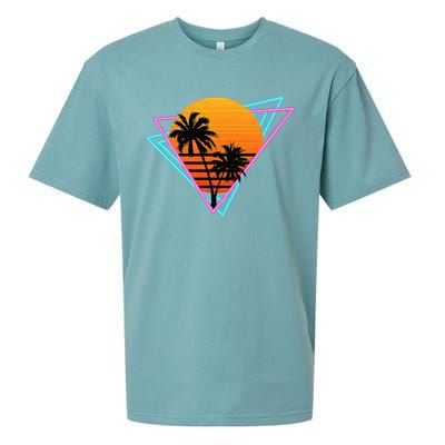 80s Retro Palm Tree Sunset Nostalgic Vintage Sunset Sueded Cloud Jersey T-Shirt