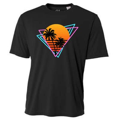 80s Retro Palm Tree Sunset Nostalgic Vintage Sunset Cooling Performance Crew T-Shirt