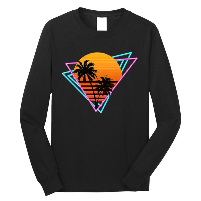 80s Retro Palm Tree Sunset Nostalgic Vintage Sunset Long Sleeve Shirt