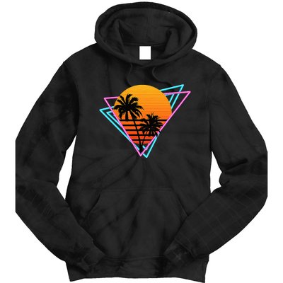 80s Retro Palm Tree Sunset Nostalgic Vintage Sunset Tie Dye Hoodie