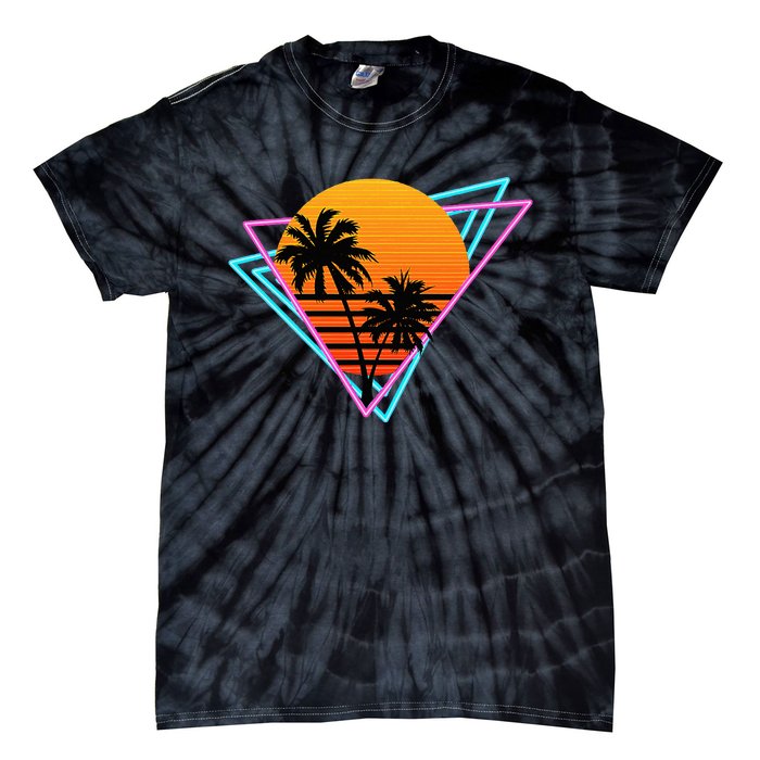 80s Retro Palm Tree Sunset Nostalgic Vintage Sunset Tie-Dye T-Shirt