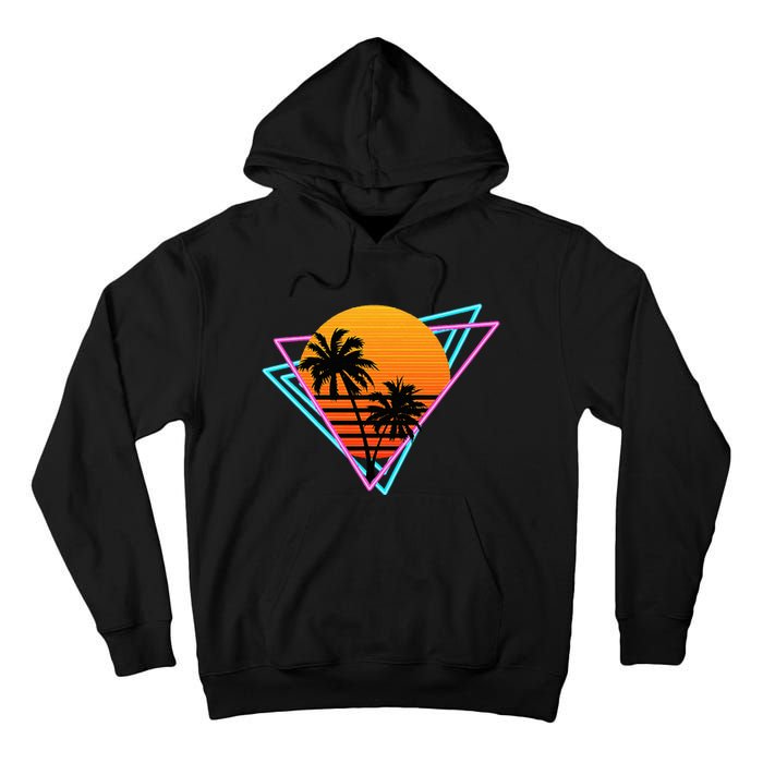 80s Retro Palm Tree Sunset Nostalgic Vintage Sunset Tall Hoodie