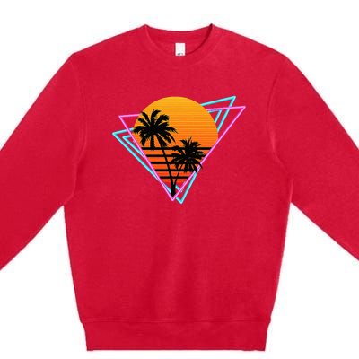 80s Retro Palm Tree Sunset Nostalgic Vintage Sunset Premium Crewneck Sweatshirt