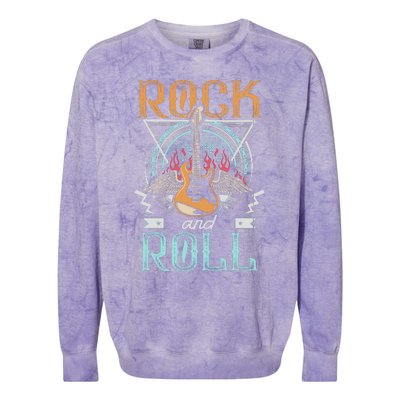 80s Rock & Roll Music Guitar Wings Colorblast Crewneck Sweatshirt