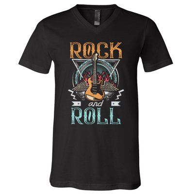 80s Rock & Roll Music Guitar Wings V-Neck T-Shirt