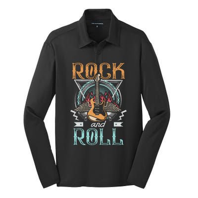 80s Rock & Roll Music Guitar Wings Silk Touch Performance Long Sleeve Polo