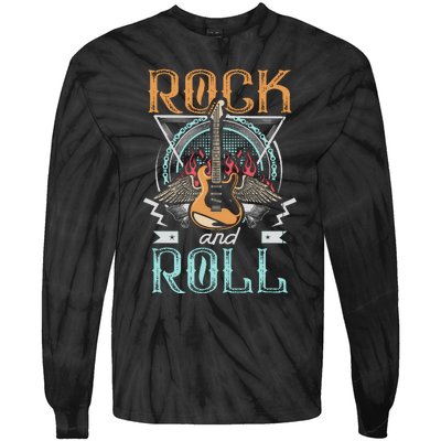 80s Rock & Roll Music Guitar Wings Tie-Dye Long Sleeve Shirt