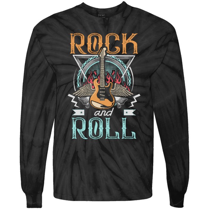 80s Rock & Roll Music Guitar Wings Tie-Dye Long Sleeve Shirt